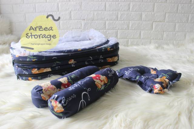 Kasur bayi kelambu set bantal guling lipat bears lovely navy