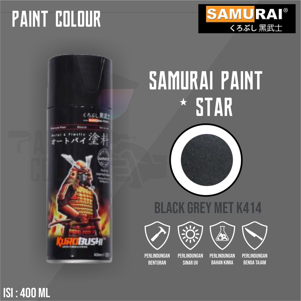 Samurai Paint K414* Black Grey Met Cat Semprot/Pylox Motor/Helm/Gundam