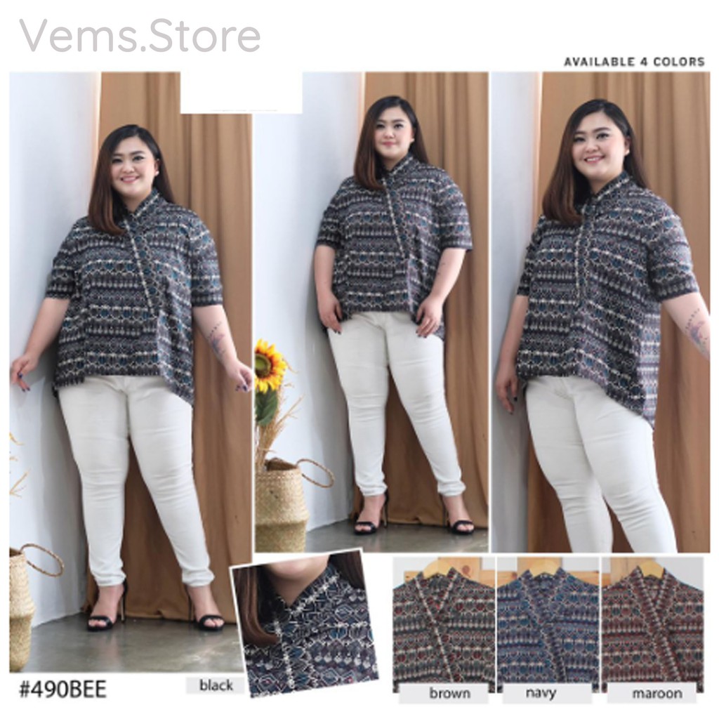 GROSIR ATASAN (JUMBO) BAJU BATIK FASHION BIGSIZE PAKAIAN WANITA GROSIR KODE 490 BEE