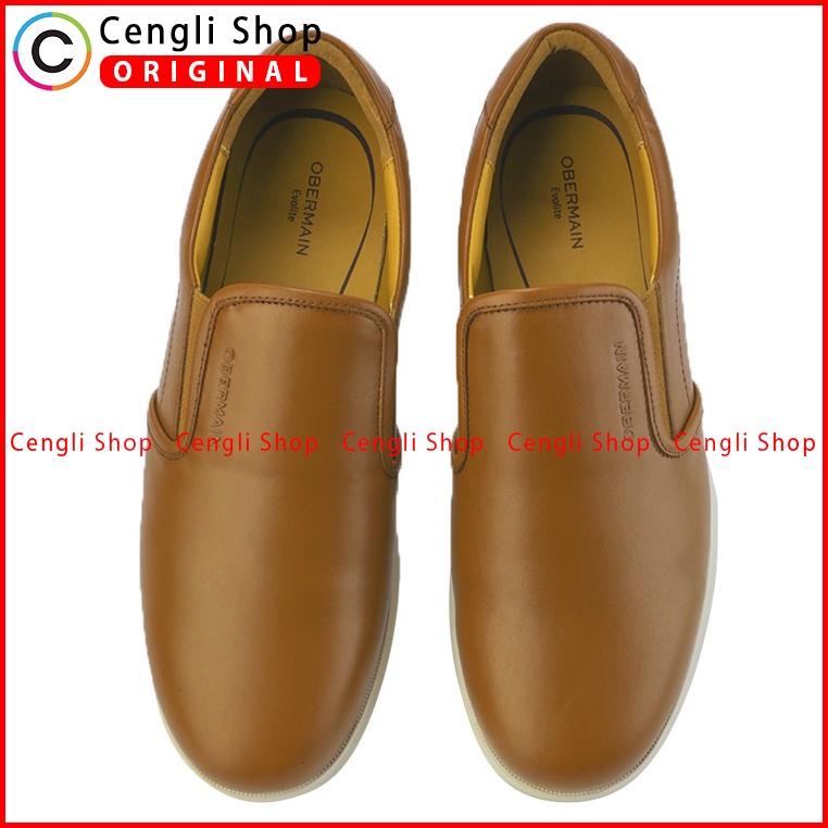 SEPATU OBERMAIN PRIA ORIGINAL CASUAL SLIP ON KULIT ASLI COKLAT OM06