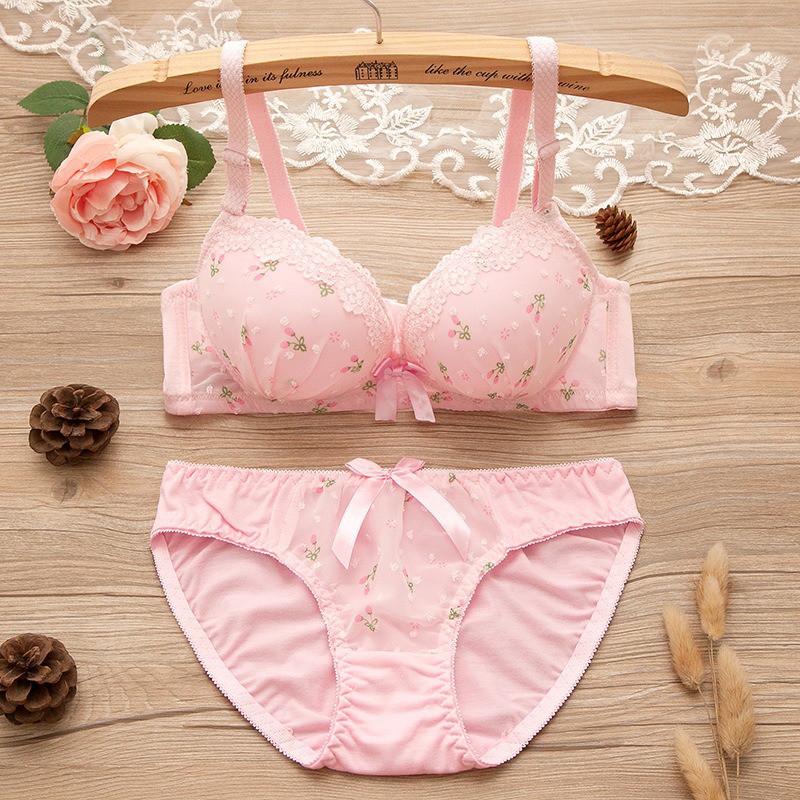 TERMURAH Set Bra / BH pakaian dalam cewek wanita bahan import korea seksi KR016 premium motif cherry