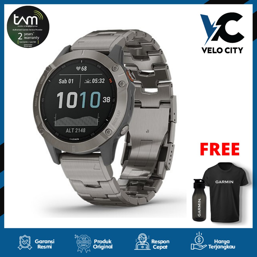 Garmin Fenix 6 Titanium with Vented Titanium Bracelet - Tam 2 Tahun