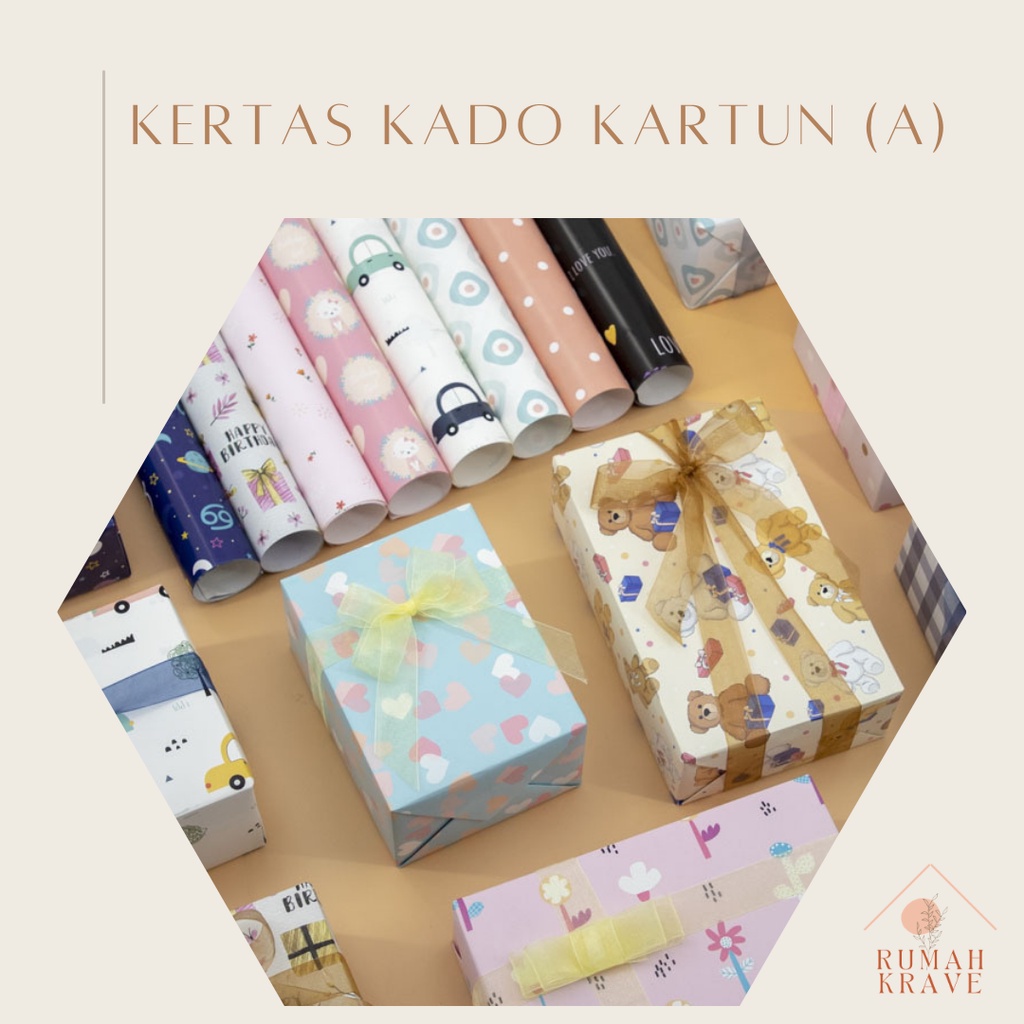 

RUMAH KRAVE - Kertas Kado Motif Kartun Bunga Bintang Lucu Binatang A