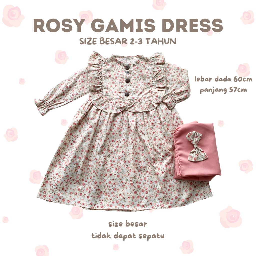 gamis anak perempuan balita 1-3 tahun katun jepang ROSY GAMIS DRESS SIZE BESAR motif bunga baju muslim anak perempuan cewek