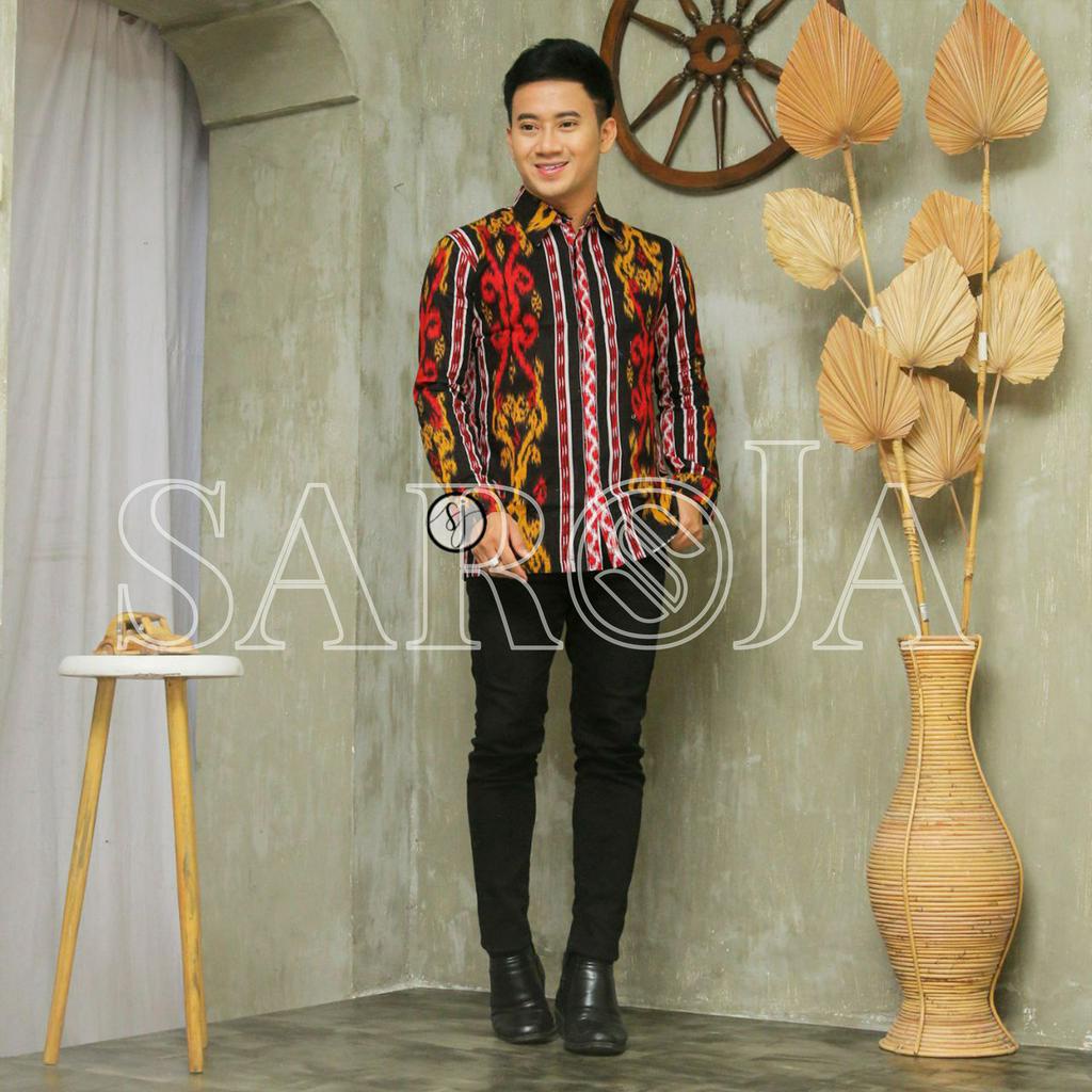 Saroja | Couple Keluarga Gamis Kombinasi motif Songket Satu Maroon