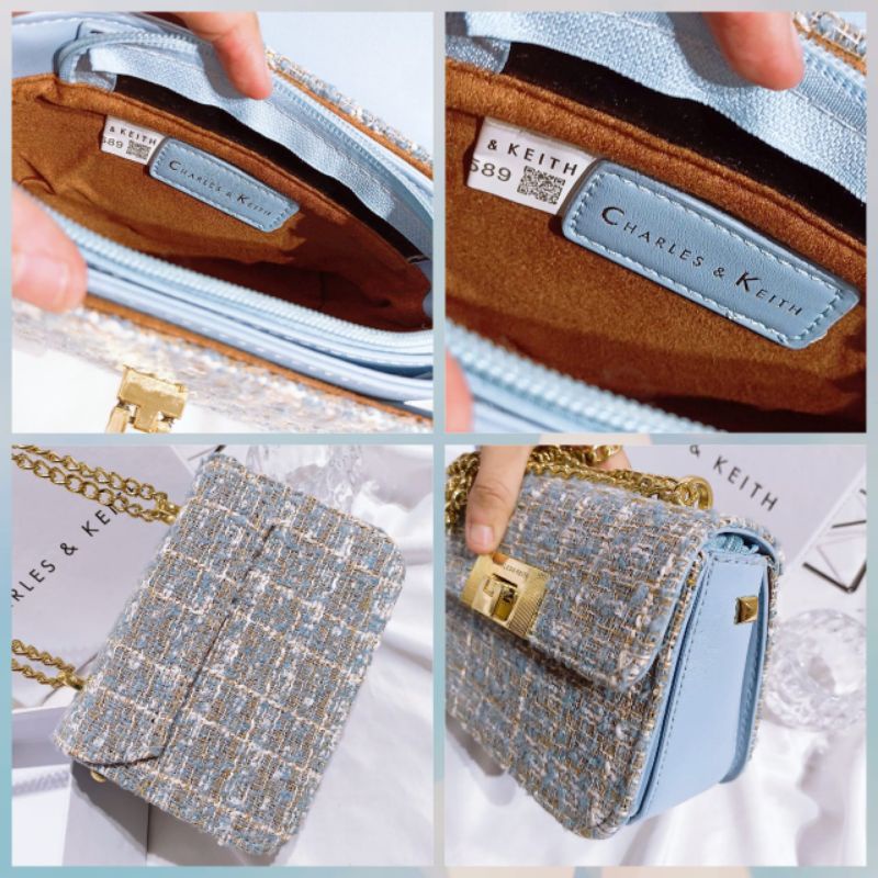 Tas CK Alia Chain Tweed Kode CK823 Import