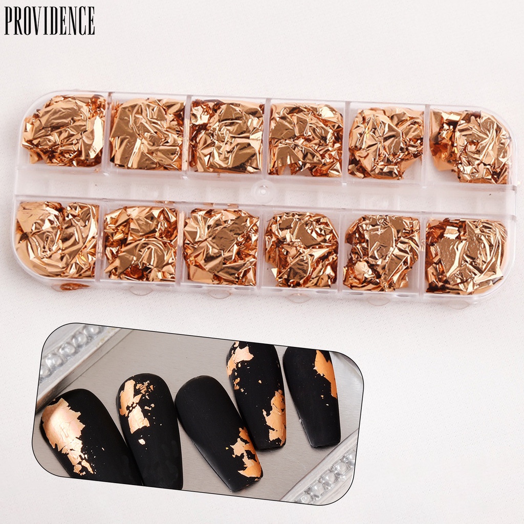 Kertas Foil 12 Grids / Box Multifungsi Anti Pudar Warna Emas Untuk Manicure Nail Art Wanita