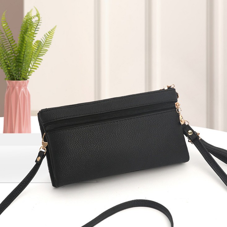 TAS SELEMPANG IMPORT PESTA 2 SLETING WANITA HITAM KULIT TA092B5 VALLEY KOREA MURAH ABG FASHION BATAM