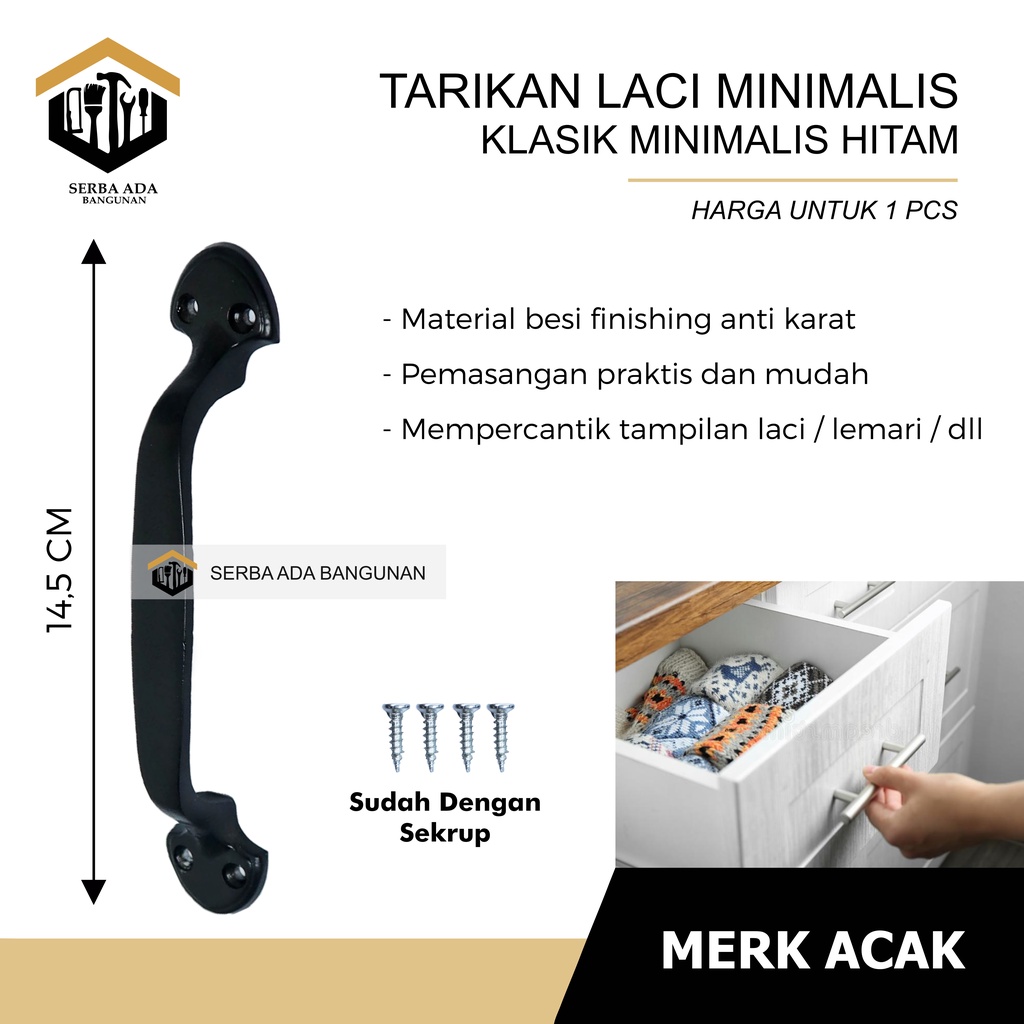 Handle Tarikan Laci Pegangan Lemari / Gagang Tarikan Knob Knop Laci Ukuran Panjang 12cm