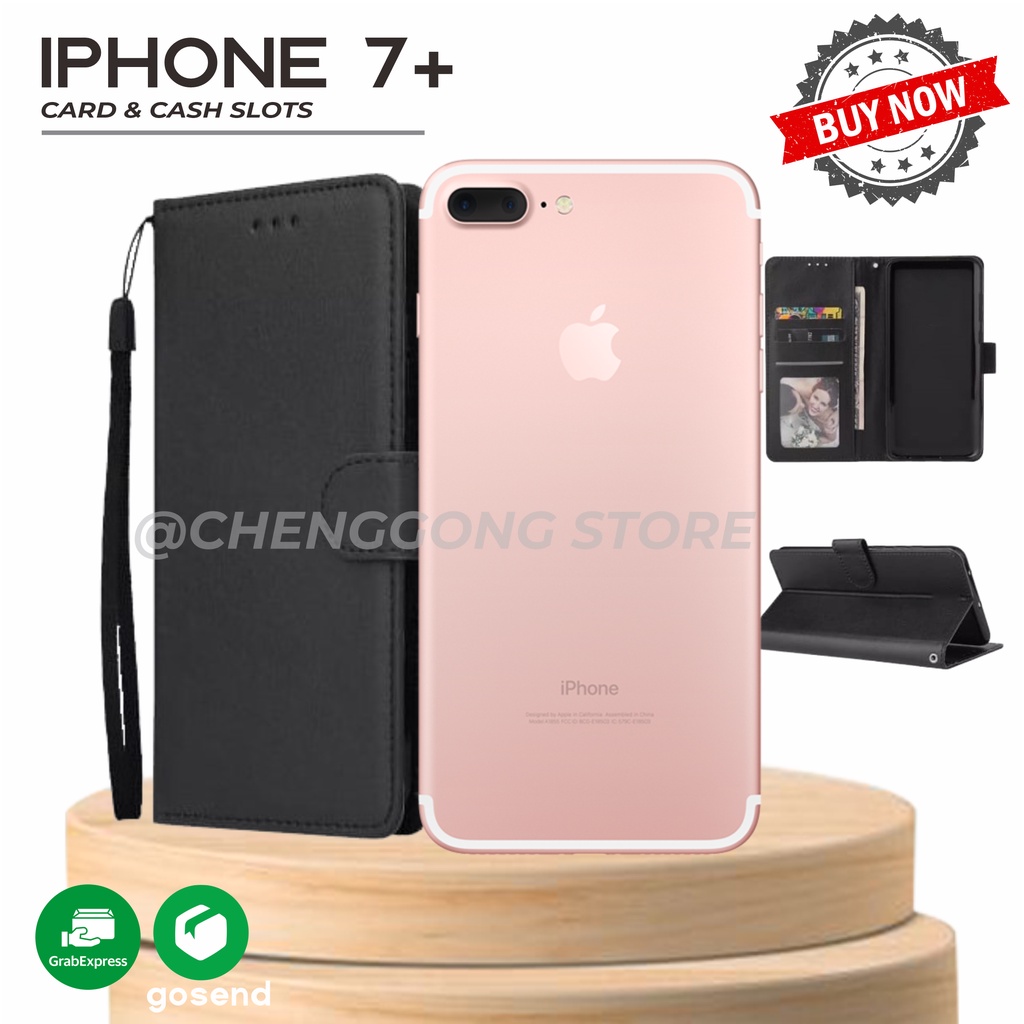 Flip Dompet Kulit Iphone 7 Plus Flip Wallet Case Kulit-Casing Dompet- Flip Cover Leather - Sarung Bu