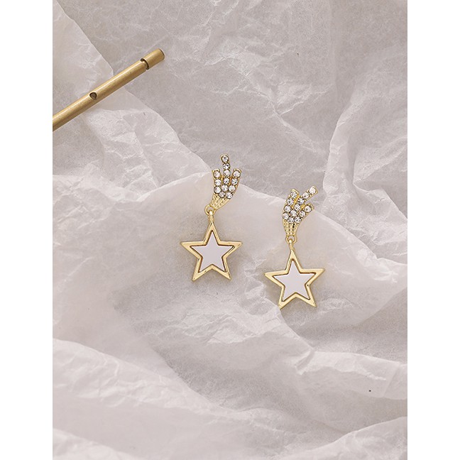 LRC Anting Tusuk Fashion Gold Color Five-pointed Star Diamond Alloy Earrings P09489