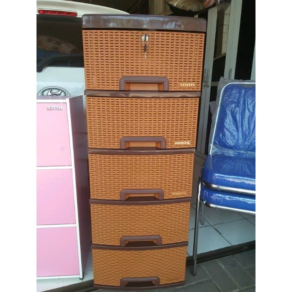 LEMARI PLASTIK ROTAN/ RAK PLASTIK / EXCEL / LACI PLASTIK ROTAN 5 SUSUN