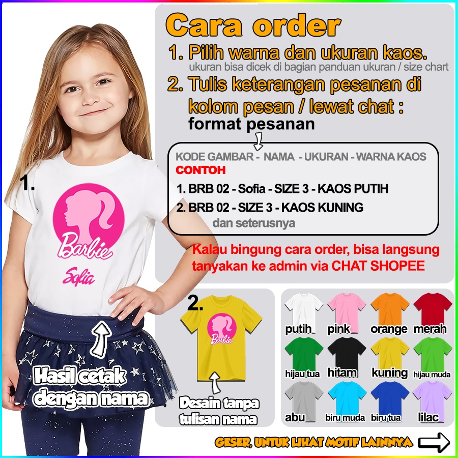 [FREE NAMA!!] Baju Kaos COUPLE  ANAK DAN DEWASA BARBIE BANYAK MOTIF