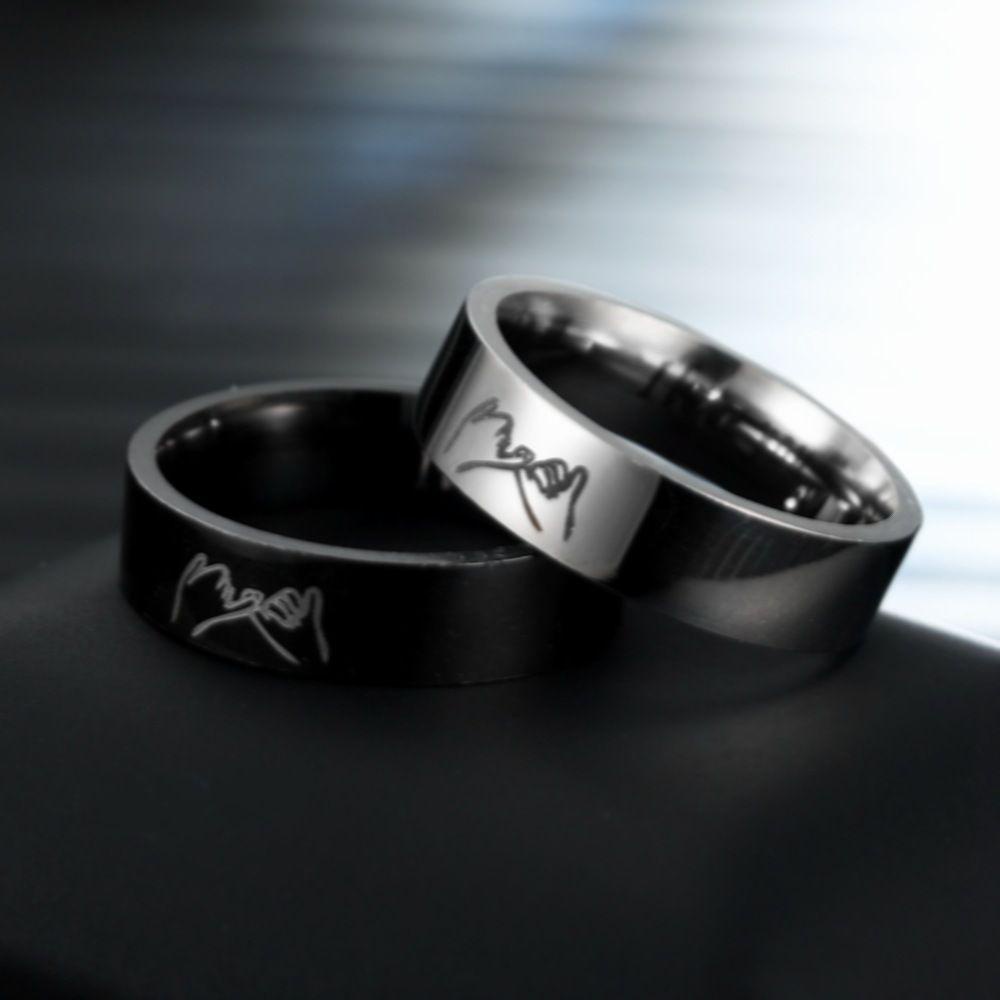 SUYO Cincin Couple Unisex Hitam Putih I Love U Hand In Hand