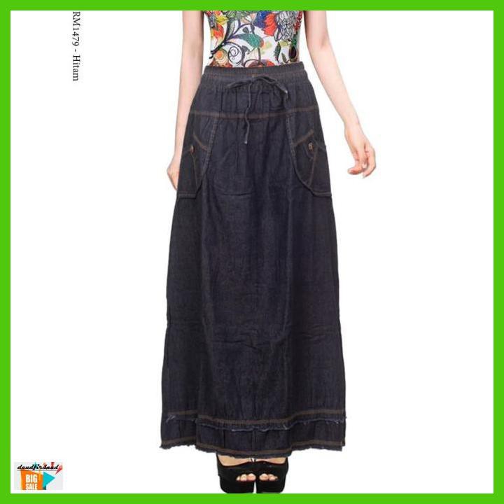 Jual ROKDENIM- BAWAHAN ROK JEANS PANJANG REMAJA / WANITA DEWASA - HITAM ...