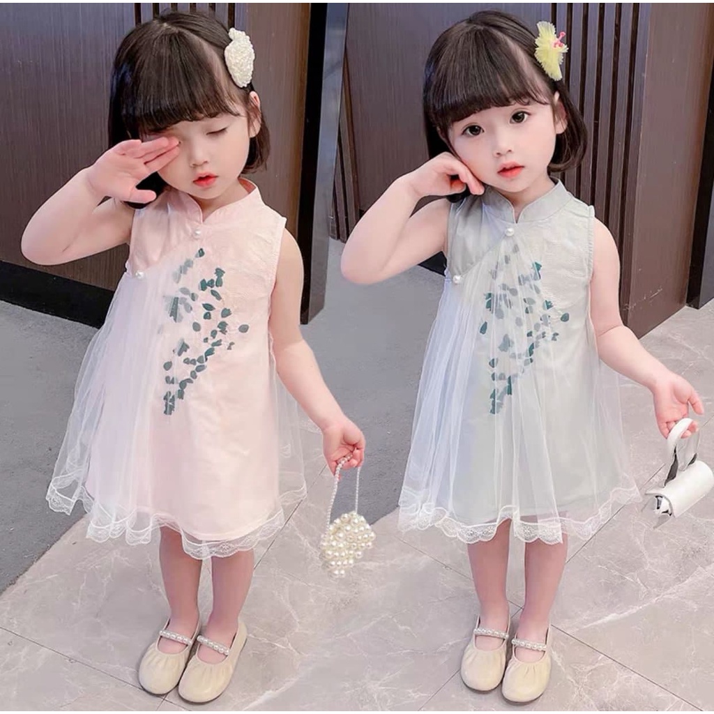 Promo !! Dress anak perempuan import / Dress tutu anak / Dress leaves furing chinese ukuran 2-6 tahun