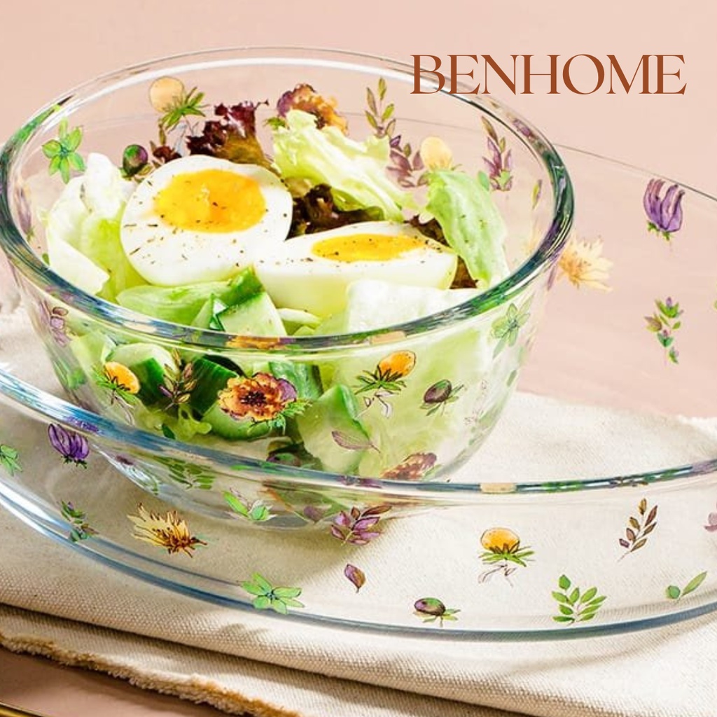 Mangkuk Kaca Bulat Tahan Panas Round Glass Salad Bowl Mangkok Saji Kaca Borosilikat Microwave Oven 1