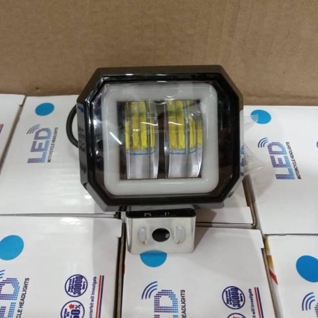 LAMPU TEMBAK DEPAN SOROT LED CWL 2 MATA LENSA 4D 20WATT CREE ANGEL EYE BIRU RX KING CB UNIVERSAL MTR