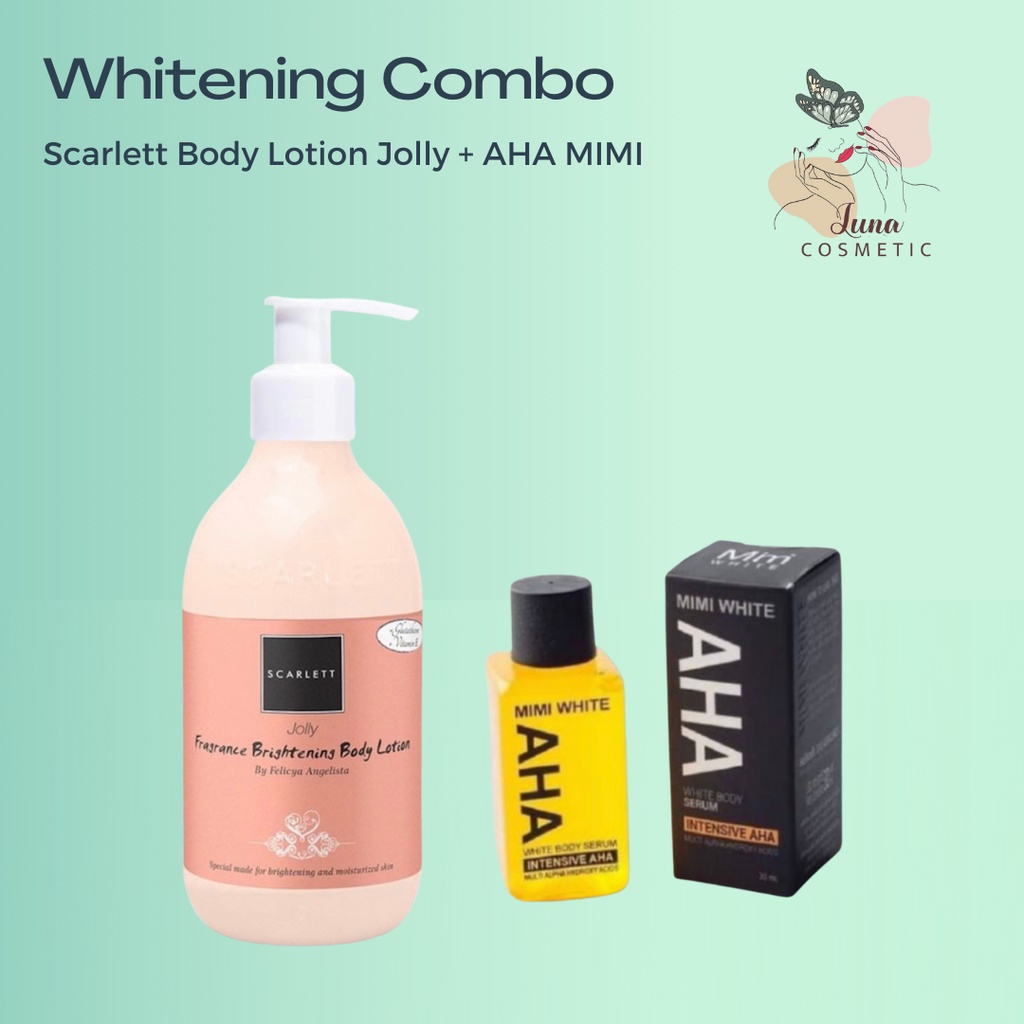 AHA MIMI WHITENING &amp; FIRM BODY SERUM + SCARLETT WHITENING BODY LOTION JOLLY / BODY BOOSTER / BOOSTER BADAN / SERUM PEMUTIH TUBUH ORI 100%