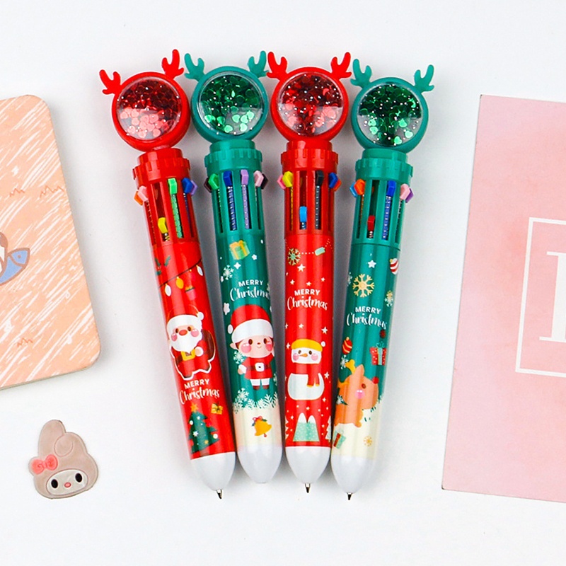 Zzz 4 Pcs Pulpen Rollerball 10 In 1 Retractable Motif Natal Untuk Sekolah