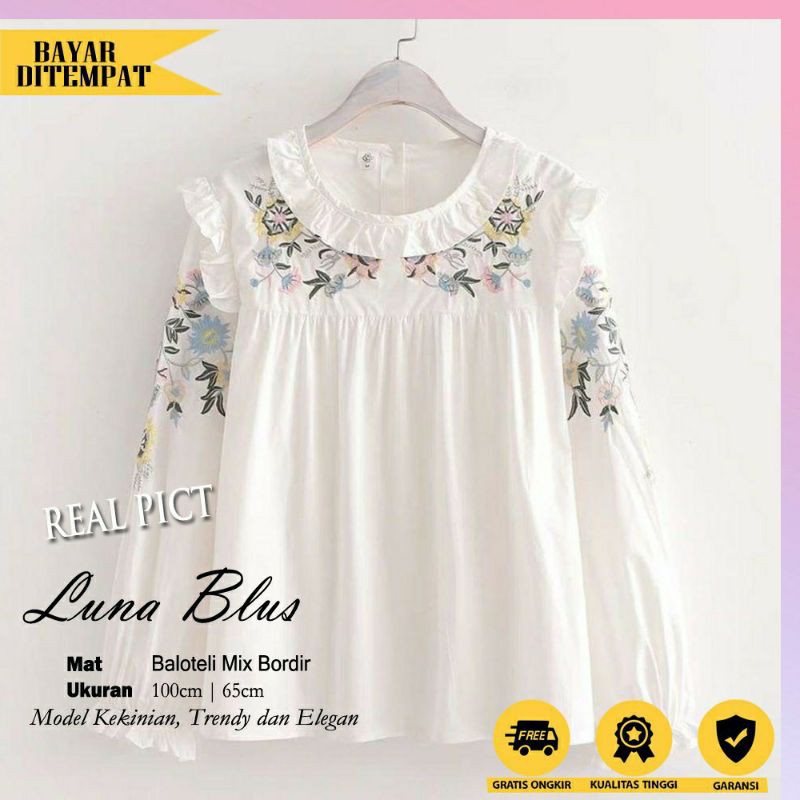 Blouse Putih Balon Wanita Korean Style Lengan Panjang Import Bangkok Rajut Ungu Fashion Muslim Murah