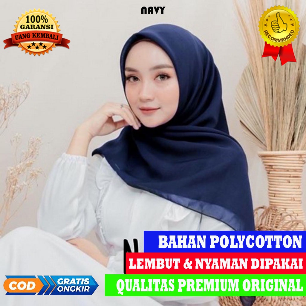 Kerudung Segi empat Polos Hijab Pollycotton Jilbab Polos Hijab Polycotton Warna Navy