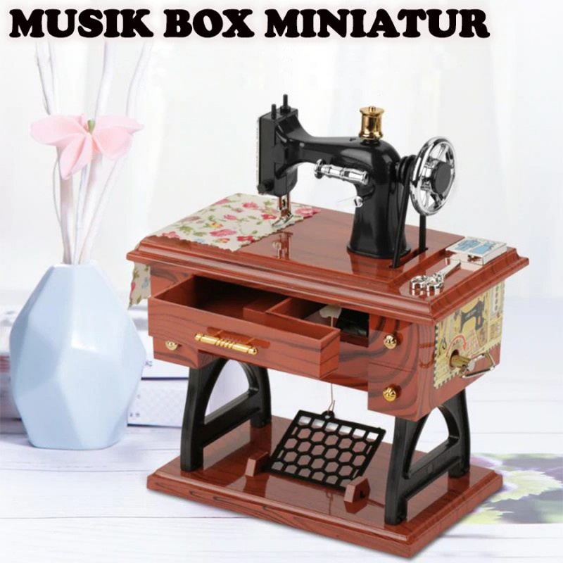 Musical Box Kotak Musik Bentuk Miniatur Mesin Jahit - YL1010 [Coklat]