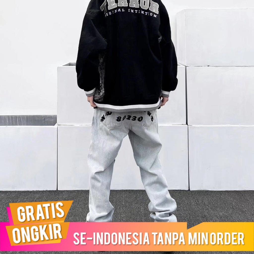 Celana Pria Jeans Lebar Pinggang Tinggi Kaki Celana Jeans 2022 /   Huruf  Desain Lurus Kaki Celana