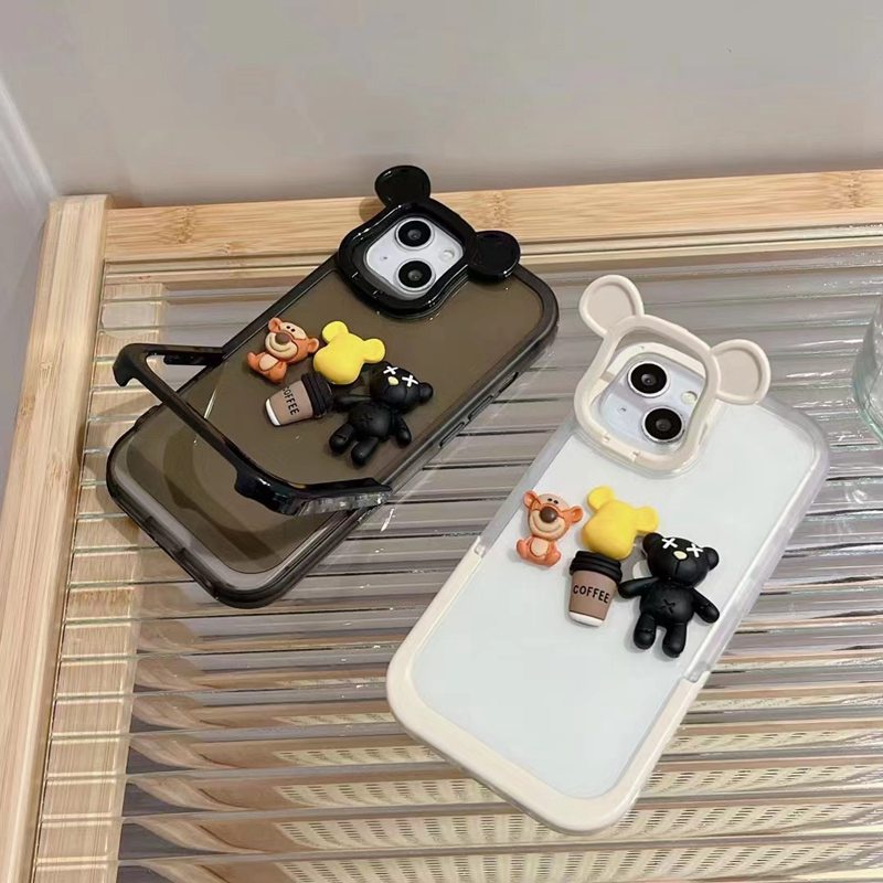 Casing Soft Case IPhone XS Max XR 11 12 13 14 Pro Max 14 pLUS 7 + 8 + Aksen Boneka Beruang 3D