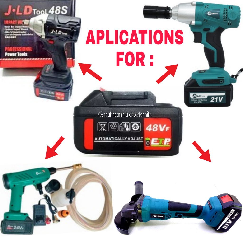 Sparepart Baterai Cadangan 48 Volt Merk JLD Bisa Untuk Berbagai Merk Impact Wrench-Grinder Cordless-