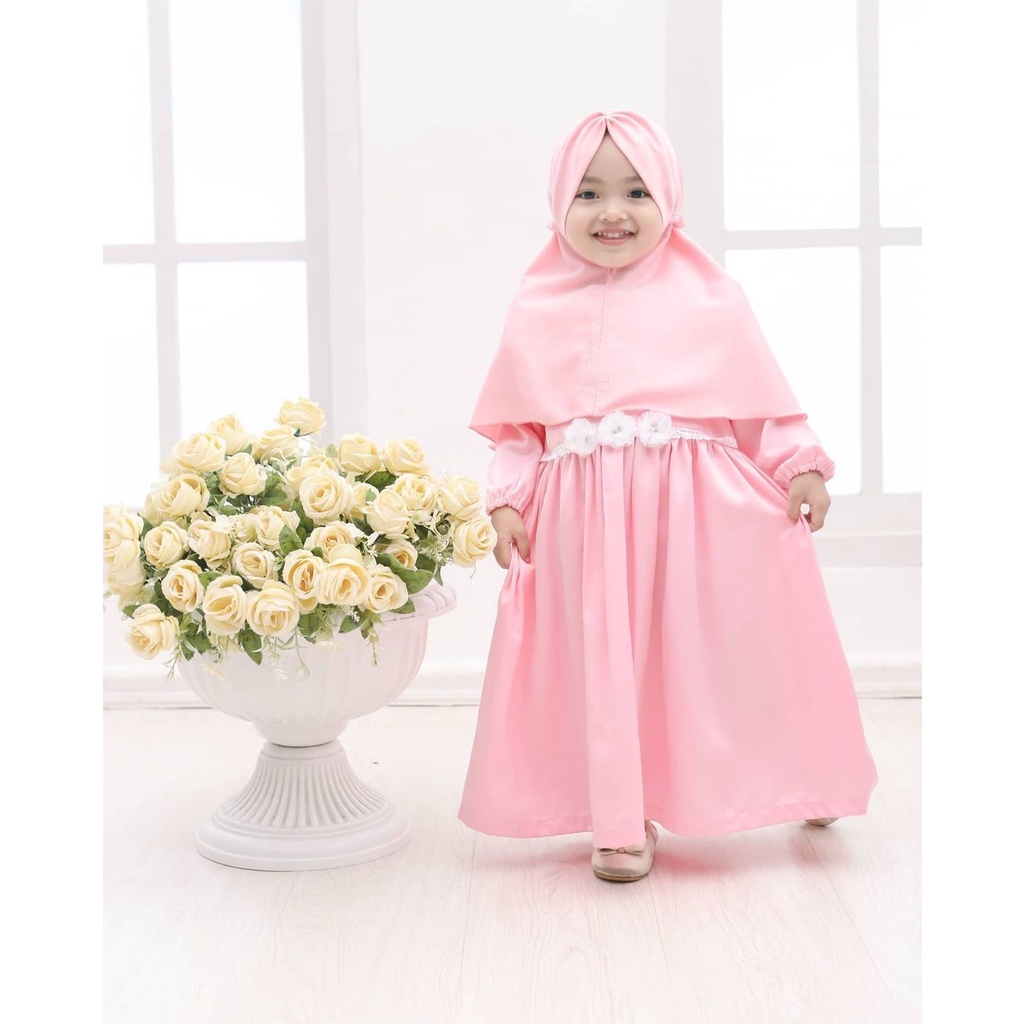 Gamis Anak Perempuan Syari Jersey Gamis Anak 1-8 thn Renda Pompom Kirana Jersey Gamis Anak Terbaru