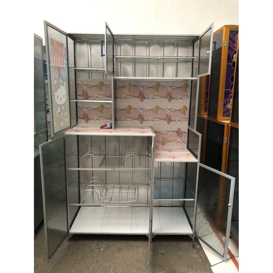 Rak Piring Aluminium 3 Pintu Gendong Lotus 3 Pintu Gambar Alas