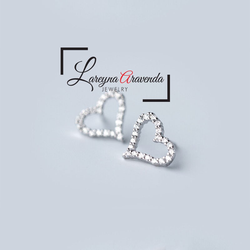 Anting Kristal Wanita Silver S925 Model Love Ear Studs AT032