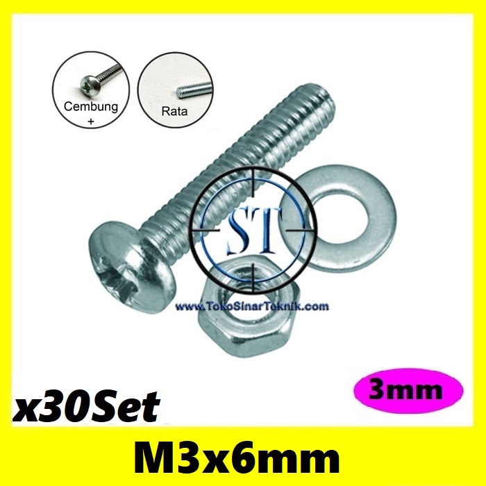 x30 Set Baut Mur Ring M3x8mm JP M3x8 3x8 Baut Slicer Spacer kaki / Dudukan PCB Diameter M3 isi 30 Set Bolt Nut Hex