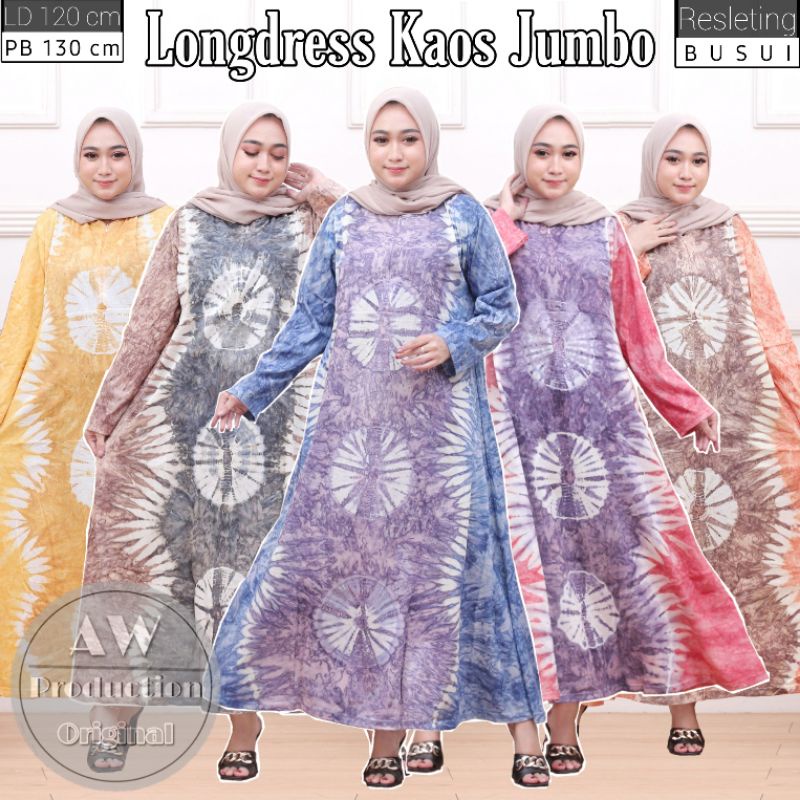 Gamis Kaos Jumbo Abstrak Busui Lengan Panjang Dress Baju Wanita Muslim Syari Kekinian Murah Terbaru