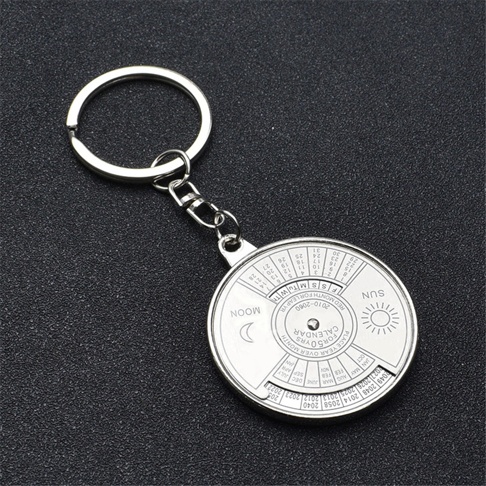 Cool 50 Year Calendar Key Chain Keyring Keyfob Metal Alloy Ring Compass  L~~