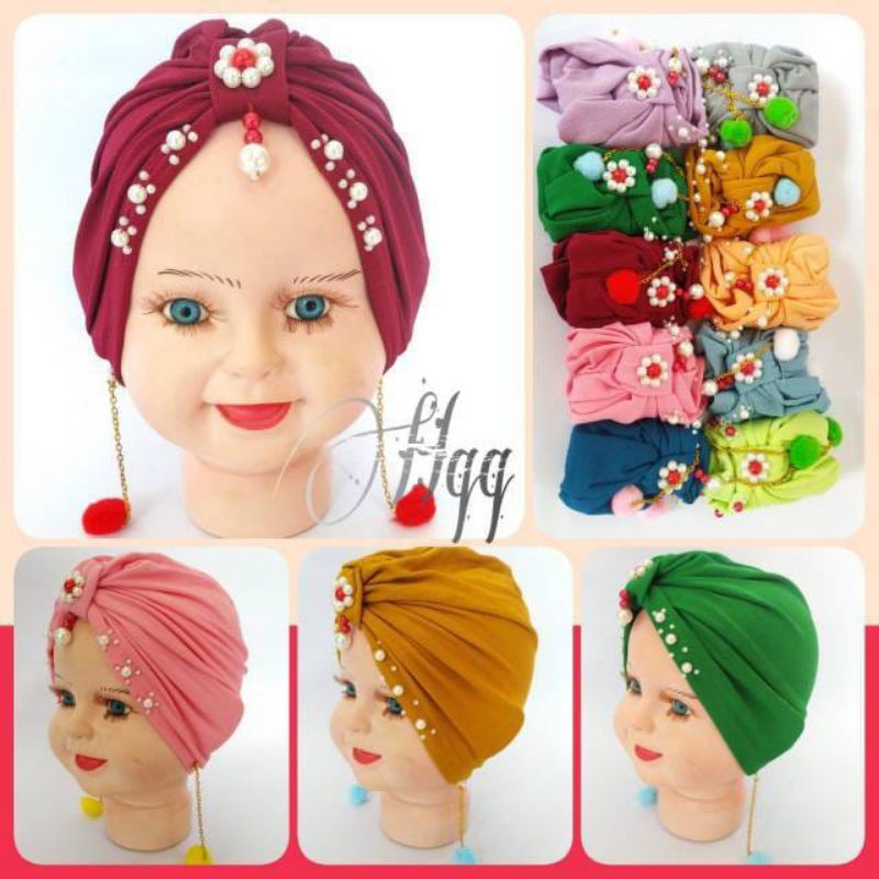 Turban bayi anting pompom 0-2 tahun / TURBAN BABY ANTING POMPOM / HEADBAND BAYI POMPOM ANTING