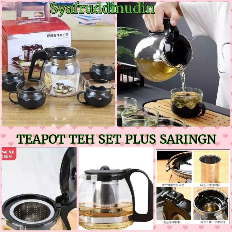 TEKO GELAS AIR MINUM SET KACA TEAPOT SARINGAN GLASS TEH DAN KOPI