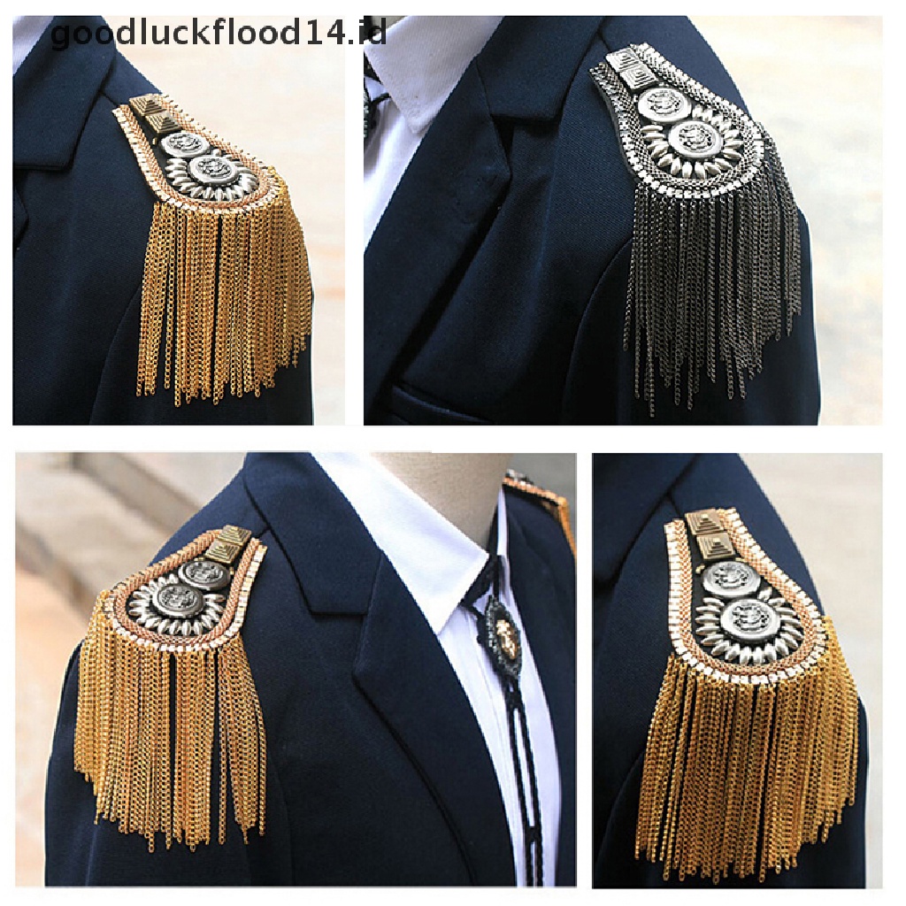 [OOID] 1pc Tassel Chain Shoulder Board Badges Epaulet Epaulette Military Pin on Brooch ID