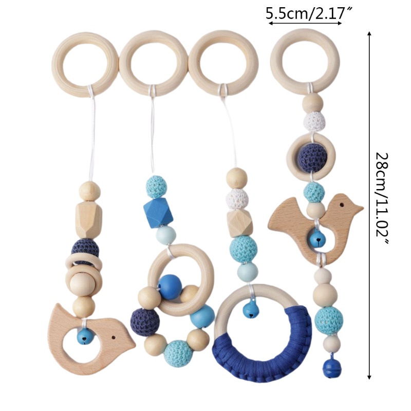 Mary 4pcs / Set Mainan Rattle Teether Ring Kayu Untuk Bayi Newborn