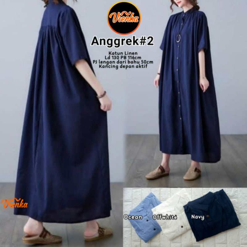 Anggrek Dress Katun Linen Jumbo LD 130 XXXL 3XL