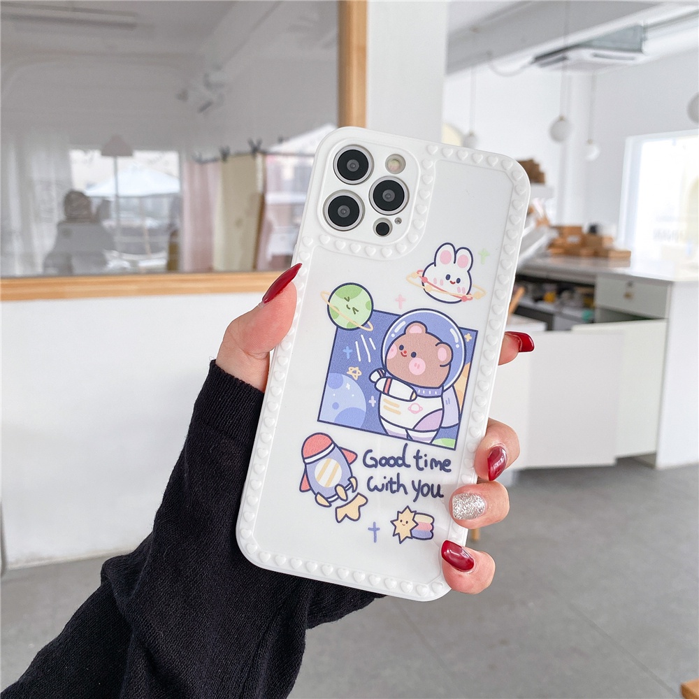 Soft Case Realme C11 C15 C20 C21 C21Y OPPO A15 A16 A54 A55 4G A5S A7 A12 A11K A9 A5 2020 A74 A94 A93 Reno 4F 5F F19 F17 Pro Loving Cute bear in space Case-T034