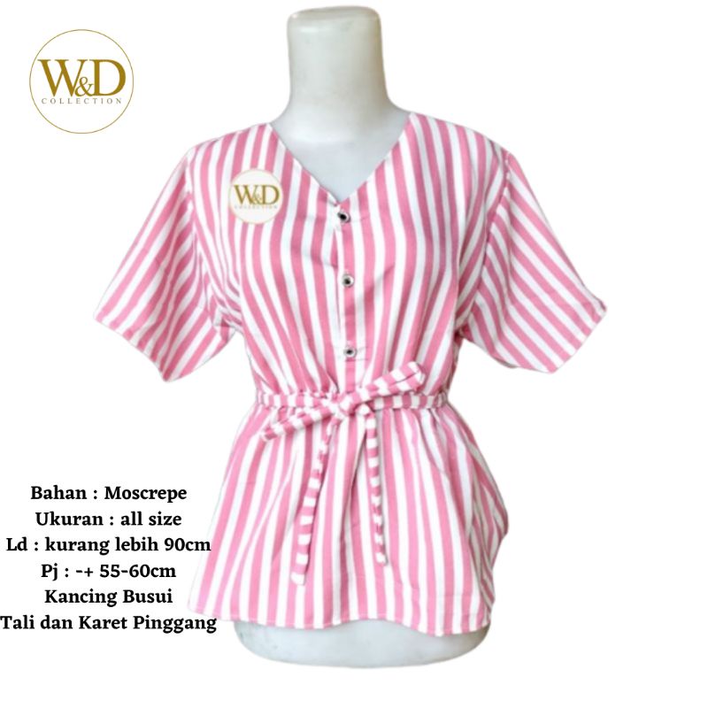 REBECCA Top Moscrepe Halus / Atasan Blouse Wanita / Blouse SALUR TALI PINGGANG WD-01 Salur