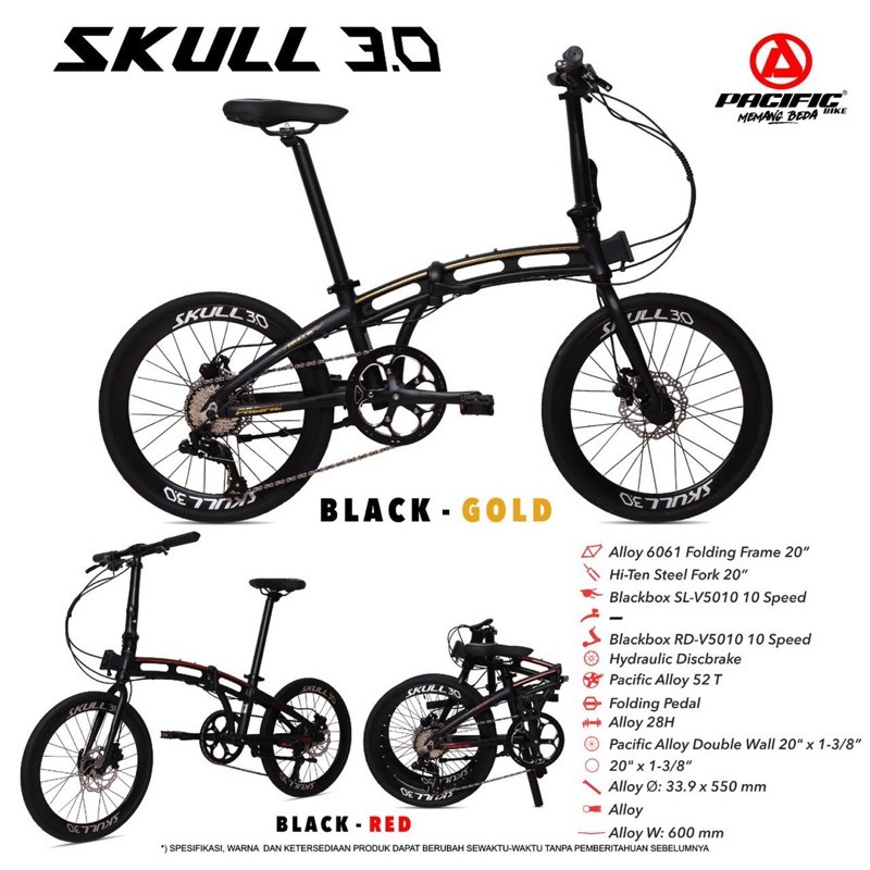Sepeda lipat Foldingbike  20 inch PACIFIC SKULL 3.0 10speed Hidrolik