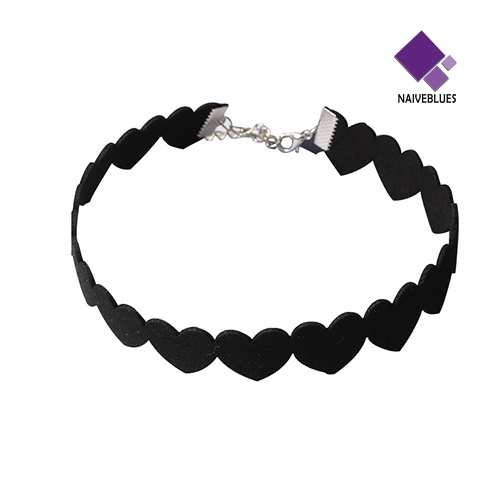 Kalung Choker Bahan Velvet Warna Hitam Aksen Hati Untuk Wanita