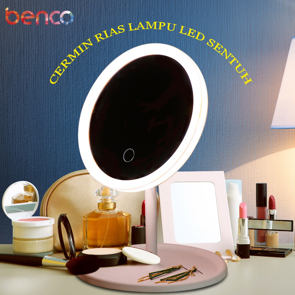 BENCO Cermin Rias Kaca dengan Lampu LED Sentuh rotasi 90 derajat