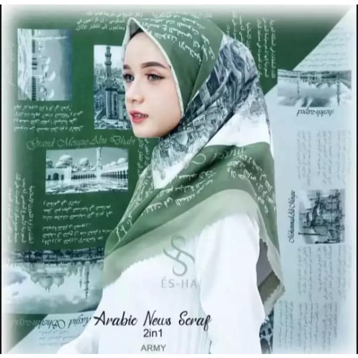 ELRUNA HIJAB SEGI EMPAT MOTIF KORAN ARAB HIJAU