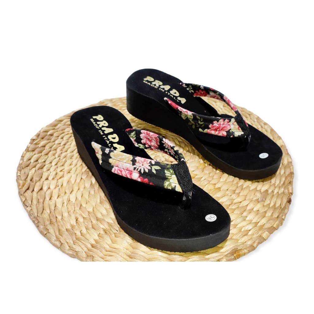 Sandal wedges wanita balok bunga/sandal wedges cantik