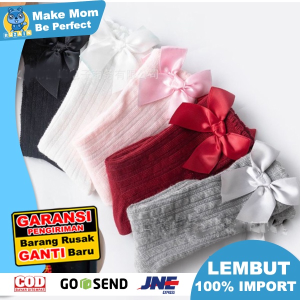 KS 1 | Kaos kaki panjang dengan aksen pita, cocok untuk anak perempuan. Kaos kaki berbahan lembut | RUZAIN MALL