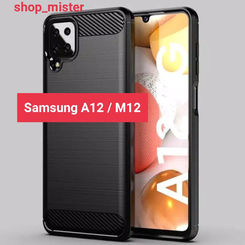 Case Softcase Black TPU Carbon Samsung A12 / M12 || Case Silikon Ipaky Carbon Samsung A12 / M12